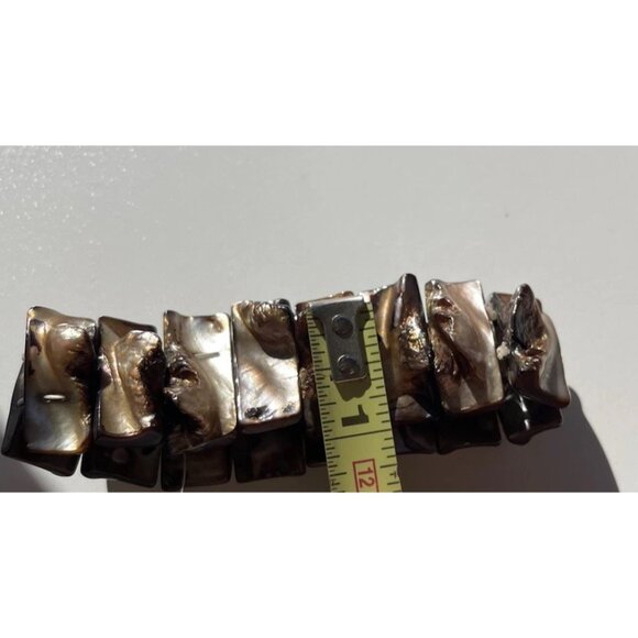 vintage Mother of pearl chunk Stretch Wire Bracelet Natural Boho Western Sz 7.5" - Picture 10 of 10